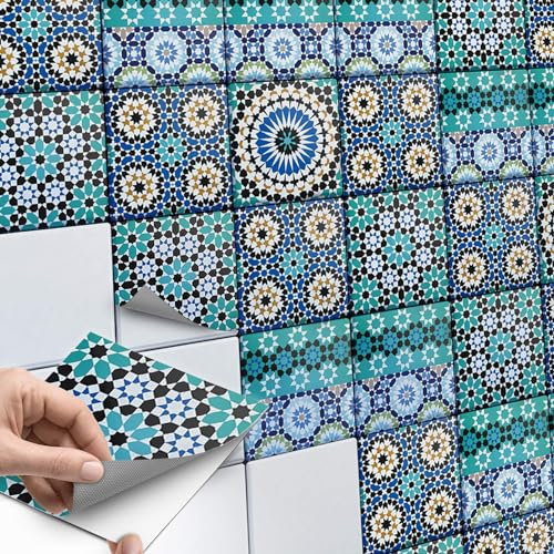 Fliesen-Folie Fliesenaufkleber - Klebefliesen Fliesensticker I Dekor Sticker für Fliesen - Aufkleber Folie für Küche u. Bad-Fliesen Wanddeko I 10x10 cm - Motiv Tuerkisches Mosaik - 9 Stück