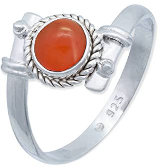 Ring 925 Silber Karneol orange roter Stein Edelstein echt Silber Damen Sterling Silber Geschenk (MRG-085-16-(50))
