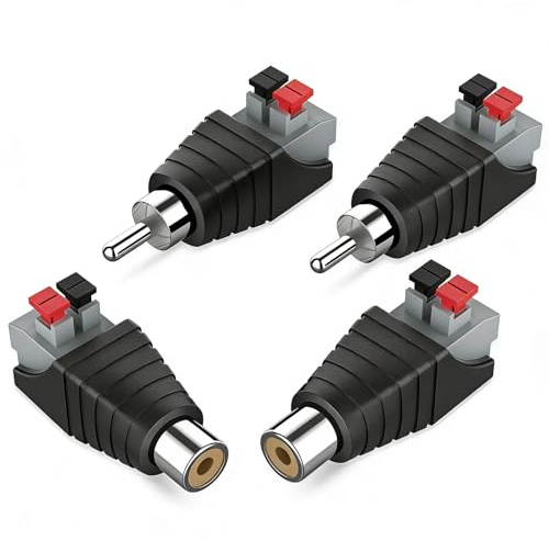 Switian 4 Stück RCA Adapter Stecker auf Schraubklemmen, 2 Paar Cinch auf 2 Polige Klemme, lötfrei für CCTV Kameras, Überwachung, AV Geräte & DIY Projekte (RCA männlich/weiblich zu Schraubklemme)