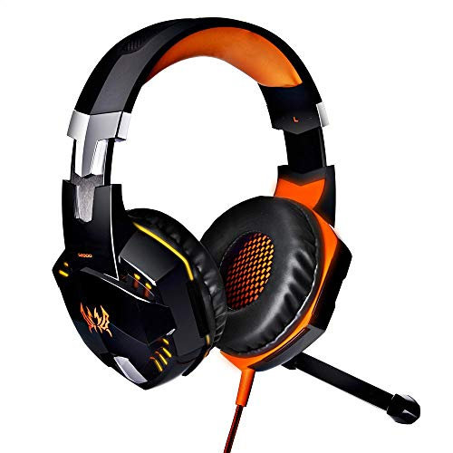 Gaming Headset G2000 3.5mm Stereo LED Lighting Over-Ear Headphone Headset Headband with Mic for PC Computer Game with Noise Cancelling & Volume Control,orange and black