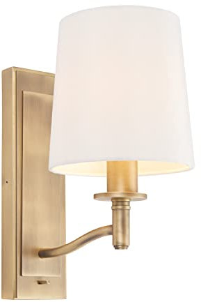 Rowan Decorative Matt Antique Brass E14 LED Compatible Wall Light with a White Fabric Shade
