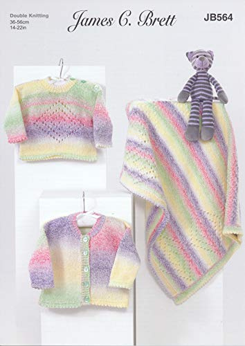 James Brett Double Knit Knitting Pattern Sweater Cardigan & Blanket Baby Marble DK (JB564)