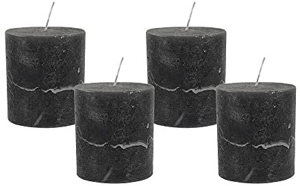 4 Rustic Stumpenkerzen Premium Kerze Anthrazit 7x8cm - 40 Std Brenndauer