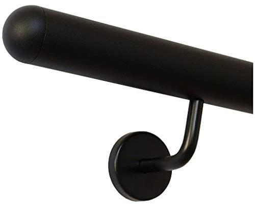 TIBU Handlauf Schwarz pulverbeschichtet V2A Edelstahl Geländer innen außen wetterfest beständig 100 cm mit 2 Halter und halbrunde Kappe