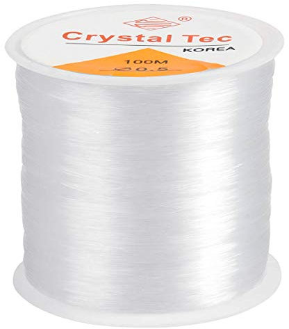 100m Schnur Curchsichtig Reißfest Nylonfaden Transparent Elastisch Angelschnur, Klar Reißfest Nylonschnur für Nähen Hobby Perlen Schmuck Armbänder Basteln Hängende Dekorationen (0.5mm)