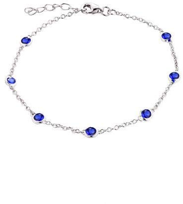 JO WISDOM Damen Armband Bead Silber 925 mit AAA Zirkonia September Geburtsstein Saphir Farbe Fußkettchen