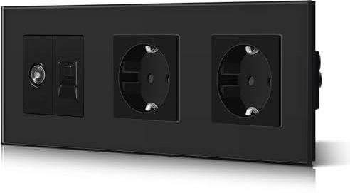 BSEED-Doppelbuchse mit TV- und PC-Zubehöranschlüssen CAT5e EU-Standard CE-Glasscheibe 16A 100-220V AC-Buchsen Schwarz
