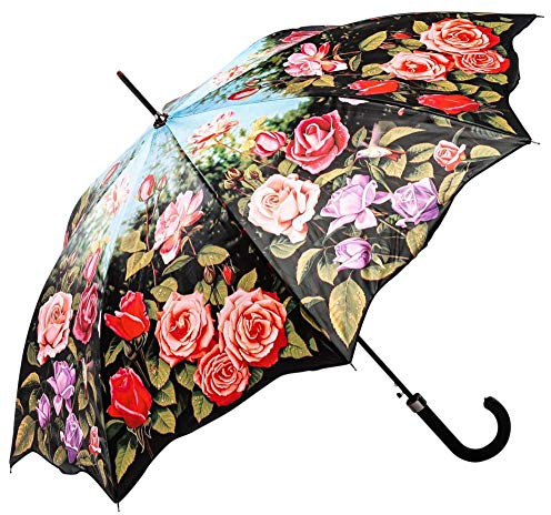 LUCKYWEATHER Regenschirm Stockschirm Damen Motiv Rosengarten Auf-Automatik I Stockregenschirm groß und stabil sowie hochwertig verarbeitet I Regenschirme mit UV-Schutz