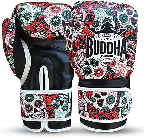 BUDDHA FIGHT WEAR - Gants de Boxe mexicains - Muay Thai - Kick Boxing - Cuir synthétique de Haute qualité - Rembourrage intérieur GS-3 - Protection Contre Les Chocs - Couleur Rouge - Taille 14 Oz