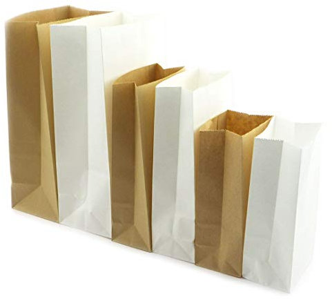 50 Papiertüten Dekotüten Bodenbeutel Beutel Papier Tüten Geschenktüten Papierbeutel Geschenkverpackung Papiertüten DIY Braun + Weiss (Mix-Weiss+Braun, (50x) 28x16x9cm)