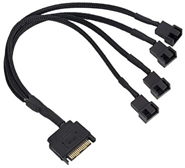YieJoya Kühler Lüfter Adapter Kabel, 15 Pin SATA auf 4 x 3 Pin / 4 Pin PWM 12V PC-Gehäuselüfter Stromadapterkabel, (PWM-Anschluss) auf 15 Pin SATA Computerkühler Kühlung Lüfter Splitter Y Stromkabel