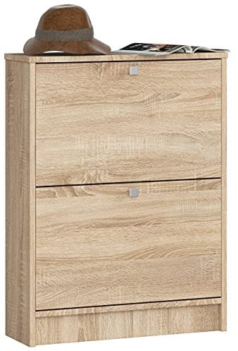 AKORD Schuhschrank mit 2 Schuhkippern | Schuhkipper | Schuhregal geschlossen | Schuhbank | Schuhaufbewahrung | B60 x H80 x T20 cm, Gewicht 21 kg | Farbe Sonoma Eiche
