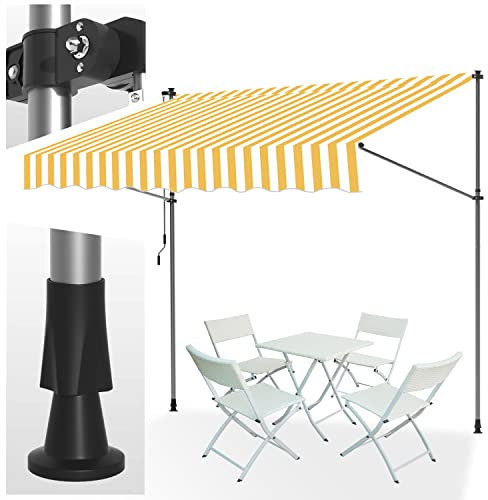 Klemmmarkise 200x120cm Gelbweiß mit Handkurbel Balkon, Joparri Balkonmarkise ohne Bohren, Markise UV-beständig & höhenverstellbar 211.5-305cm, Sonnenschutz wasserdicht