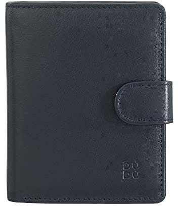 DUDU Damen Geldbörse aus echtes Leder, kleines Leder RFID-Kartenetui mit Reißverschluss, Münzfach, Außenverschluss Navy