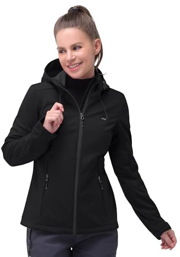 33,000ft Veste softshell imperméable et coupe-vent pour femme - Veste fonctionnelle respirante - Veste de cyclisme légère avec capuche - Coupe-vent pour la course, le cyclisme, la randonnée, Noir , 44