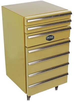 Vintage Industries Kühlschrank, Werkstattwagen Design, Rollcontainer Kühlschrank, 3 Schubladen, Perlgold, CT50