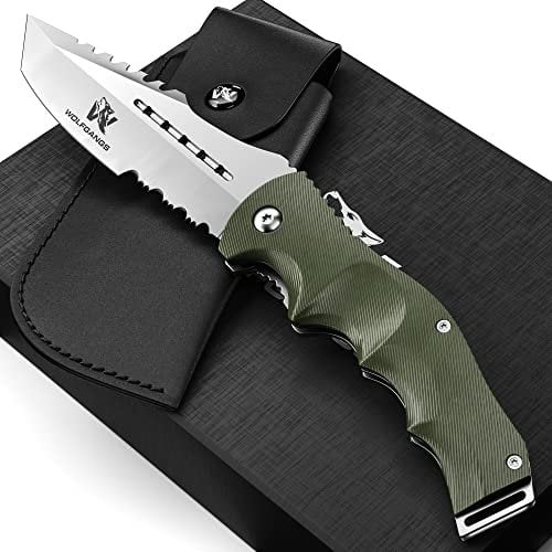 Wolfgangs UNDIQUE Zweihand Klappmesser aus feinem 440C Stahl - LEGAL in Deutschland zu führen - Outdoor Messer mit Multifunktions-Klinge - Starkes Survival Messer - Jagdmesser Bushcraft