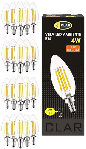 CLAR - Lampadine LED E14 Filamento Luce 4W, Lampade LED, Equivalent 30W-40W, Lampadine Vintage, Attacco Piccolo, LED Luce Calda (Pack 20)