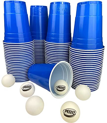 MYBEERPONG® Blaues Bierpong Becher Set | 100 Blue Cups + 6 Beer Pong Bälle | 16 oz (~ 0,5 l) | Party Becher für Feier, Festival & als Geschenk