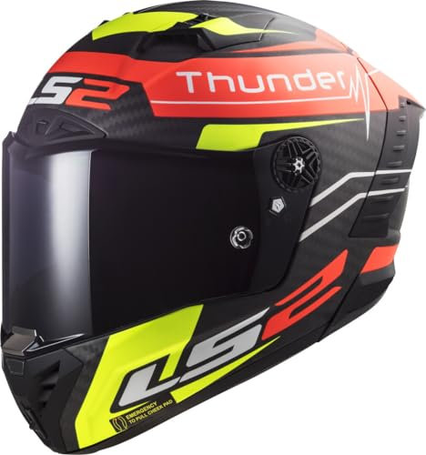 LS2, Integraler Motorradhelm THUNDER CARBON ATTACK Matt Red H-V Yellow, M