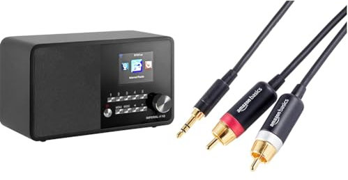 Imperial 22-321-00 i110 Radio Internet Noir & Amazon Basics Câble Adaptateur Audio auxiliaire 3,5 vers 2 RCA pour amplificateurs, Haut-parleurs Actifs, avec Prises plaquées Or, 2.4 m, Noir