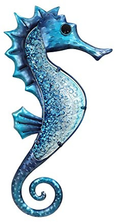 ORIGEN Wanddeko, Metall und Glas: Seepferdchen, Blau, tropisches Design, Höhe 42,5 cm