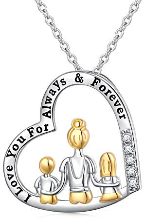 HOOHWE Mütter Halskette 925 Sterling Silber Mutter und Kinderherz Anhänger für Frauen Mutter Schmuck Geschenke für Muttertag Liebes Herz Halsketten