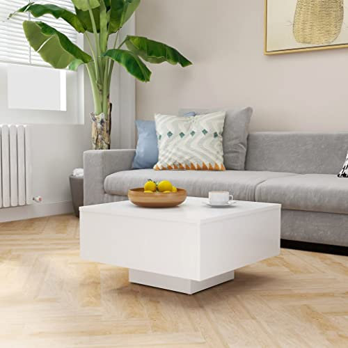 FIRBNUS Tisch Wohnzimmer für Couch 60x60x31,5 cm Couchtische Beistelltisch Holz Wohnzimmertisch Modern Design Coffee Table Quadratisch Robust Haltbarkeit Weiß Holzwerkstoff Metall