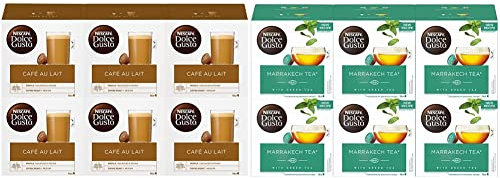 Nescafé Dolce Gusto Café au Lait - Café - 96 Capsules (Pack de 6 boîtes x 16) & Marrakech Tea - Thé - 96 Capsules (Pack de 6 boîtes x 16)