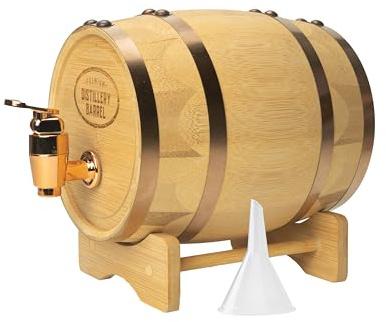Connoisseur Creations Whiskey Barrel Miniature Bamboo Spirit Decanter with Stand | 800 ml Food Safe Foiled Lined Cask Keg for Liquor