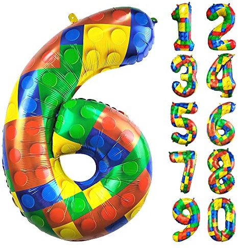 CHANGZHONG® Baustein Geburtstag Ballon Zahl 6 in Farbe Riesen Folienballon Helium luftballon für Mädchen Jungen Geburtstag Party Dekoration Supplies