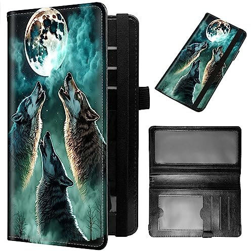 GFRGTFHYT Housse de chéquier pour homme et femme en cuir synthétique pour chéquier personnel, porte-cartes de crédit, portefeuille avec blocage RFID pour chèques en double, Cool Wolves hurlant à la