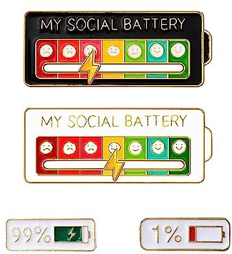 BSITSSS 4 Stück My Social Battery Pin, Lustige Brosche für Soziale Stimmung für 7 Tage, Mood Expressing Social Battery Pin für Introverts Slider Enamel Pin, Pins Anstecker Interaktive Stimmungsnadeln