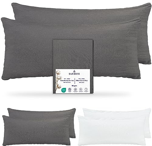 Barbons Kissenbezug 40x90 Anthrazit 2er Set – 165 g/m² Oeko-TEX Zertifiziert Kopfkissenbezug 100% Jersey Baumwolle weiche Kissenbezüge Kissenhülle mit Reißverschluss (40x90-Anthrazit)