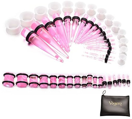 vogem Acryl Tunnel Dehner 50 Stück Rosa Mit Muster 1.6mm-12mm Tapers Plugs Silikon Tunnel Ohrringe Unisex Mit Tasche…