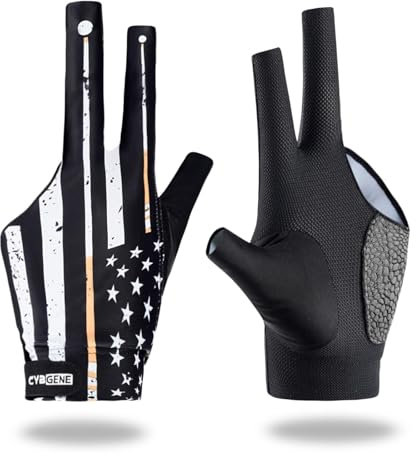 CybGene Billard-Pool-Handschuhe für linke Hand 3 Finger, schnelltrocknend, atmungsaktiv, Shooter, Snooker, Queue, Sporthandschuh, beliebte Größen – USA-Flagge – XL