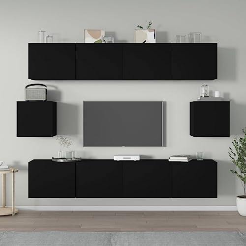 Festnight TV Board hängend TV Lowboard Lowboard Hängeschrank Hängeboard Wohnwand Wohnwand Wohnzimmer Tv möbel -Schwarz-6-tlg