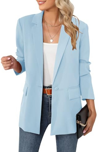 LUYAA Giacca blazer oversize da donna, casual, lavoro, ufficio, giacca con fodera e spalline, Azzurro chiaro, Medium