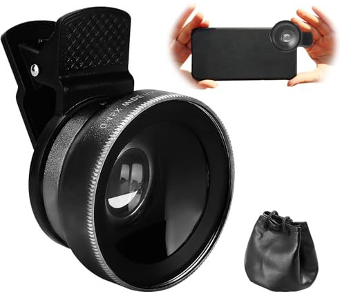 2 in 1 Handy Objektiv, Objektiv Linse Kit Lens Set, 0.45X Weitwinkelobjektiv & 12.5X Makroobjektiv, Clip On Kamera Adapter für iPhone, Samsung und die meisten Android Smartphones, Schwarz