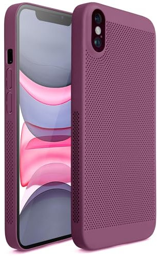 Moozy VentiGuard Coque pour iphone X et XS, 5.8-Pouces - Coque Respirante avec Motif Perforé pour la Circulation d'air, Ventilation, Coque Anti-Surchauffe, Violette