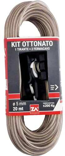 Sicignano | Cavo Ottonato per Stendibiancheria, 20 m, Ø 5 mm, Interni Esterni, Carico fino a 200 kg, Made in Italy - Malleabile, Facile da Tagliare - Filo Cavetto Stendino (Ottonato con Kit)