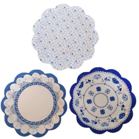 Ipetboom 12pcs Blue and White Paper Plates Chinese Style Flower Shape 7-inch Dessert Plates for Party Wedding and Appetizers Disposable Decorative Tableware