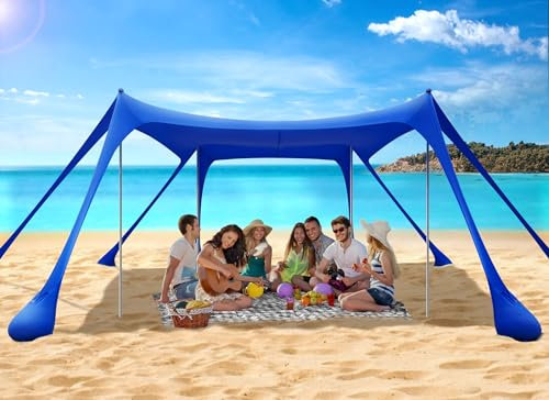 Carpa de Playa Familiar Beach Tent para Protección UV UPF50+, Toldo de Playa Carpas para Playa con 4 Bastones, Pala, Clavijas y Bolsa de Transporte para Playa, Camping, Pesca, 3X 3X 2M (Navy Blue)