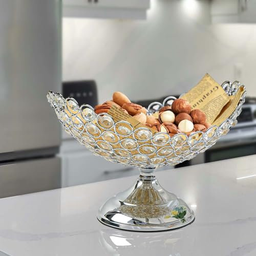kolnlala Crystal Fruit Bowl Food Bowl for Table Centerpiece,Snack Dessert Bowl Holder,Elegant Crystal Bowl for Party table (Silvery, Ship type), DW001