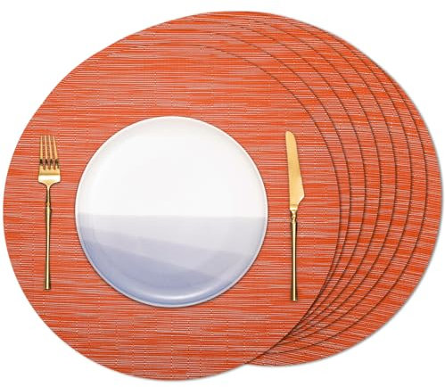 Banchif Tischsets Rund, Tischsets Abwaschbar 8er Set Platzdeckchen PVC Rund rutschfest Platzsets Abwischbar Gewebte Vinyl Platzsets Durchmesser 38 cm, Orange