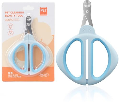 Tecfino Cat Nail Clipper, Cat Nail Trimmer with Positioning Round Hole, Sharp Non-Slip Handle Cat Claw Clipper, Safe Indoor Cat Nail Clipper, Pet Nail Clipper for Cats, Puppies and More Animals - Blue