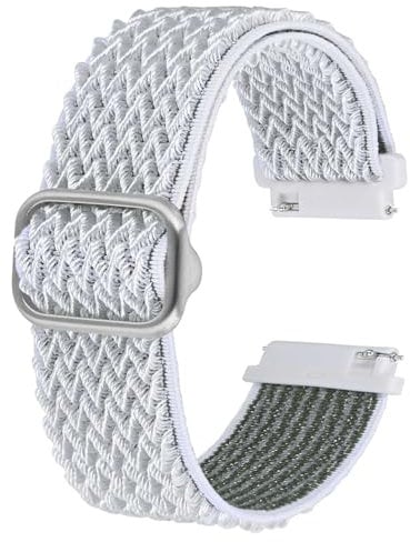 BISONSTRAP Dehnbares Nylon Uhrenarmband, Verstellbare Schnalle Schlaufenbänder, Schnellverschluss, Elastisches Geflochtenes Nylonarmband 20mm, Weiß