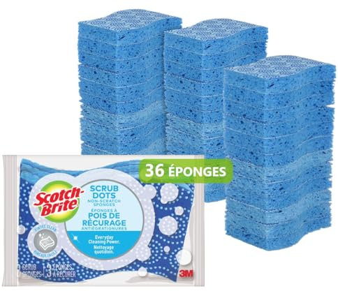Scotch-Brite Éponge Grattante Scrub Dots pour La Cuisine - Lot de 12 x 3 Pièces (36 Éponges) - Non rayante - pour Un Nettoyage Efficace et Protecteur, Bleu