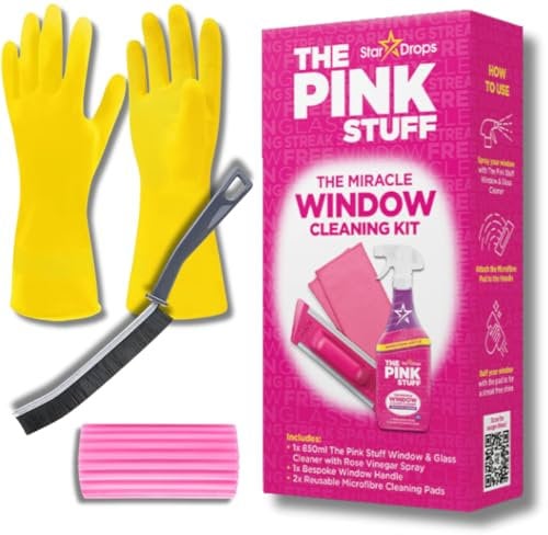 Premium Window Cleaning Bundle - The Pink Stuff - The Miracle Window Cleaning Kit, Pink Damp Duster Sponge, Narrow Gap Brush, and Household Rubber Gloves - Ultimate Home Cleaning Solution by Kevagh