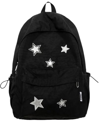 Weduspaty Y2K -Rucksack, Star -Rucksack, große Kapazitätsstern -Rucksack Canvas School Rucksack mit glattem Reißverschluss & Front -Taschenbuch -Taschen Black Laptop Rucksack für Mädchen Wanderreisen
